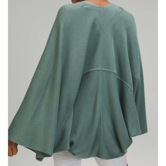 Lululemon Womens Cashlu Knit Textured Wrap Cape Cardigan Size S Teal Athleisure - Picture 7 of 7